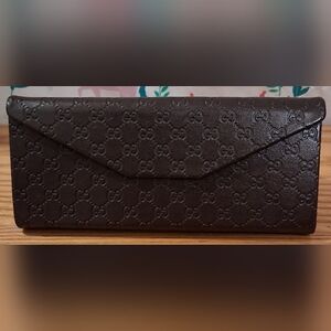 EUC Gucci GG Sima Mocha Signature Folding Sunglass Eyeglass Hard Travel Case